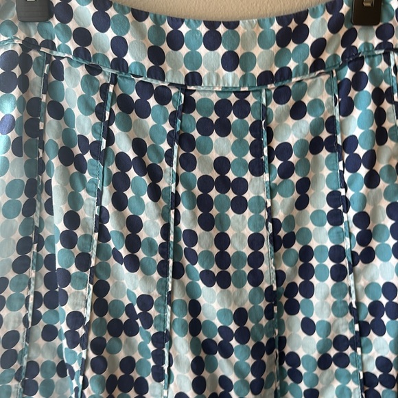 Ann Taylor EUC Knee Length Navy, Teal, and White Polka Dot A-Line Skirt - Picture 3 of 5